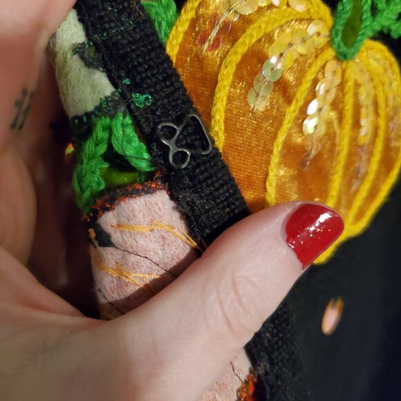 Vintage 90s Festive Pumpkin Embroidered 3/4 Sleeve Cardigan Sweater Halloween - Picture 9 of 12